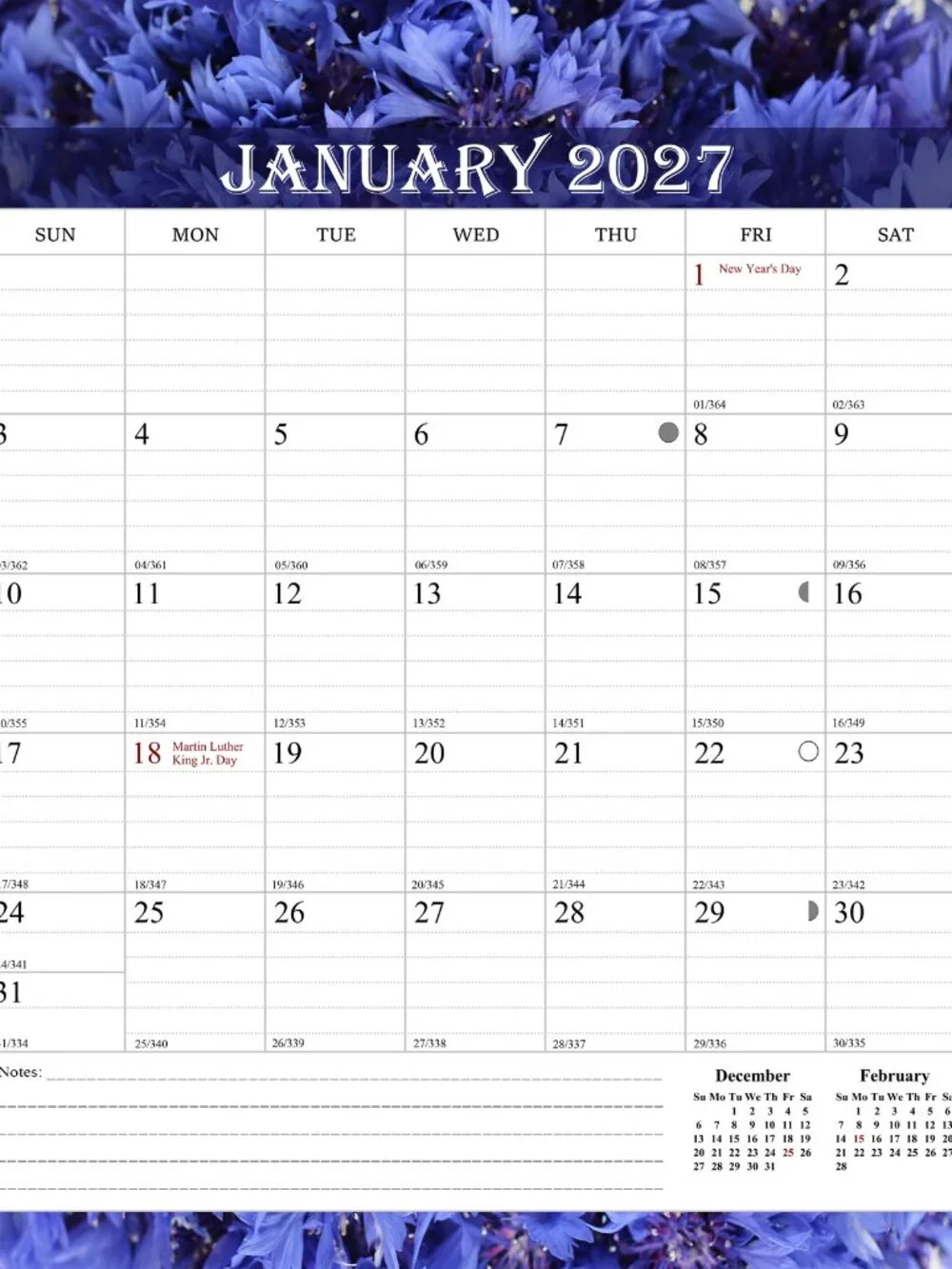 2027 Wall Calendar Spiral-bound Twin-Wire Binding - 12 Months 8.5